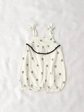 GAP White Polka Dot Bubble Romper with Navy Trim